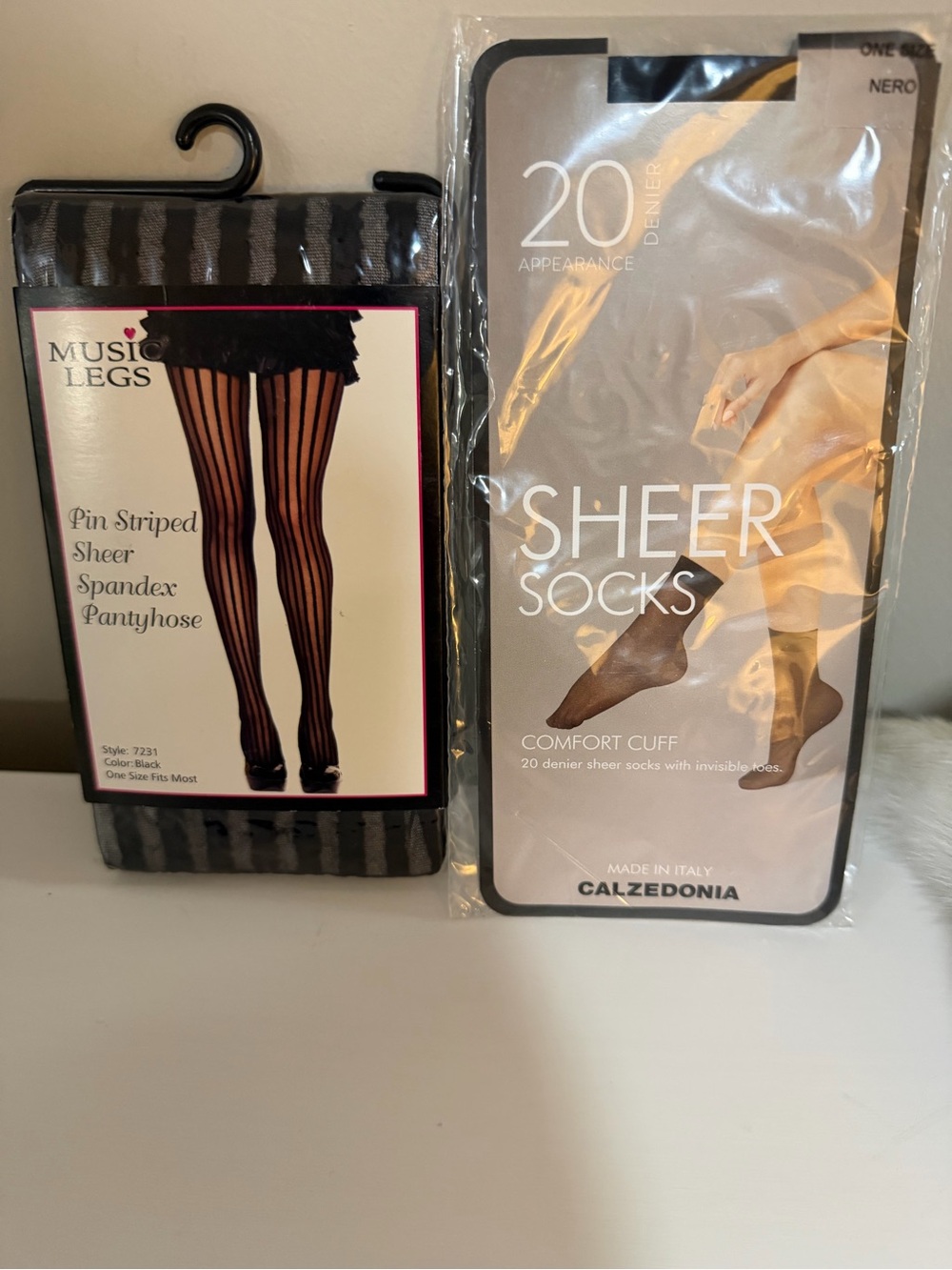 Black Pin-Striped Sheer Spandex Pantyhose and Sheer socks NWT